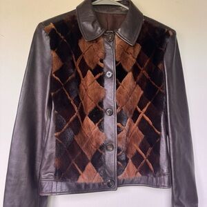Vintage Mink Fur Faux Leather Moto Jacket Brown Size Small